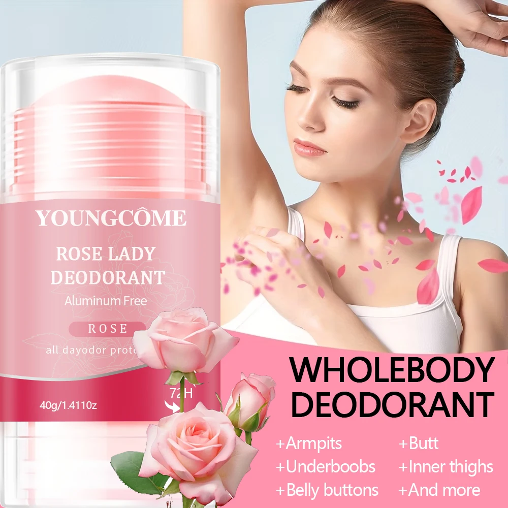 Women Deodorant Stick Rose Lady Deodorant Solid Underarm Sweat & Odor Control All Day Fresh Travel Protection 40g