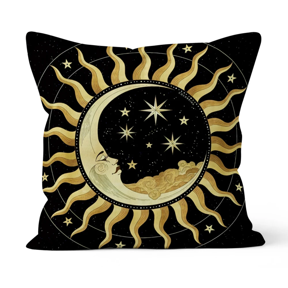 Mandala Sun Moon Decorative Pillowcase Home Sofa Car Office Decor Evil Eye Black Throw Pillow Case Peachskin Cushion Cover