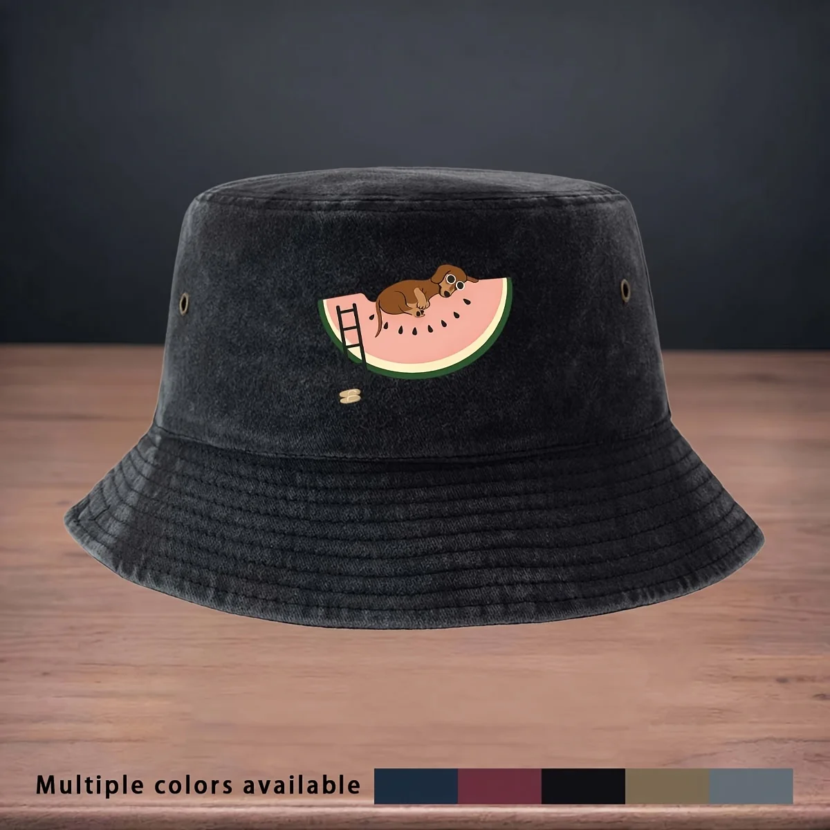 High-Quality Printed Dog Pattern Fisherman Hat with Watermelon, Fishing Lure Essential Fishing Cap, Foldable And Portable Bucket