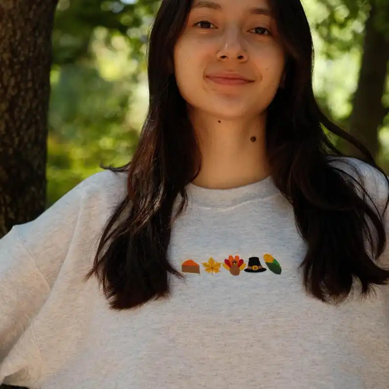 

Thanksgiving Minis Embroidered Aesthetic Sweatshirt Retro Vintage Sweatshirt Graphic Hoodies Y2K Casual Daily Wear Unisex