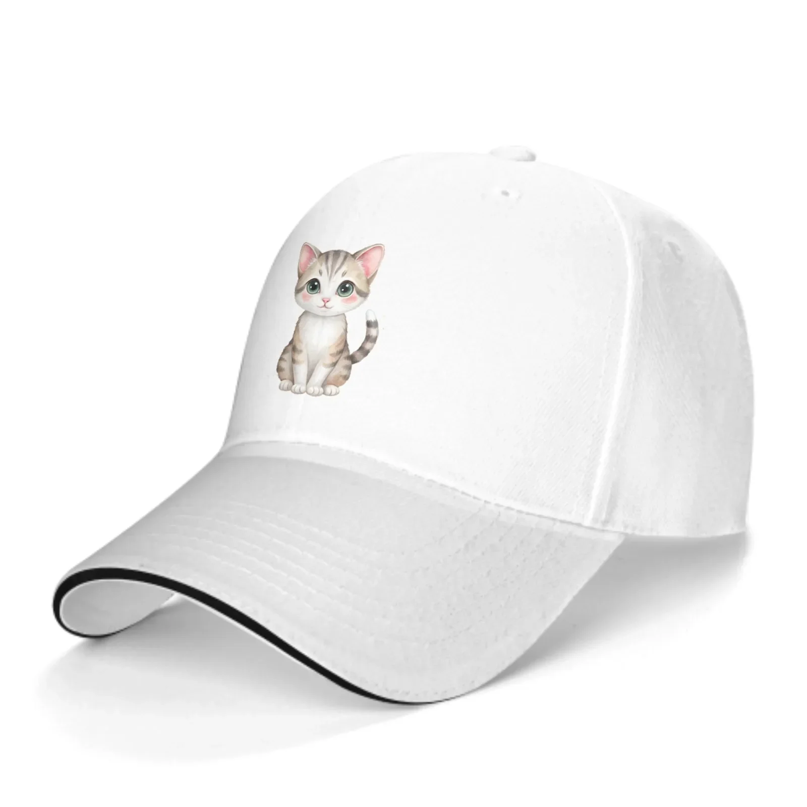 Gentle Kitty Print Hat Breathable Baseball Cap Cartoon Sunscreen Mesh Embroidery Trucker Hat