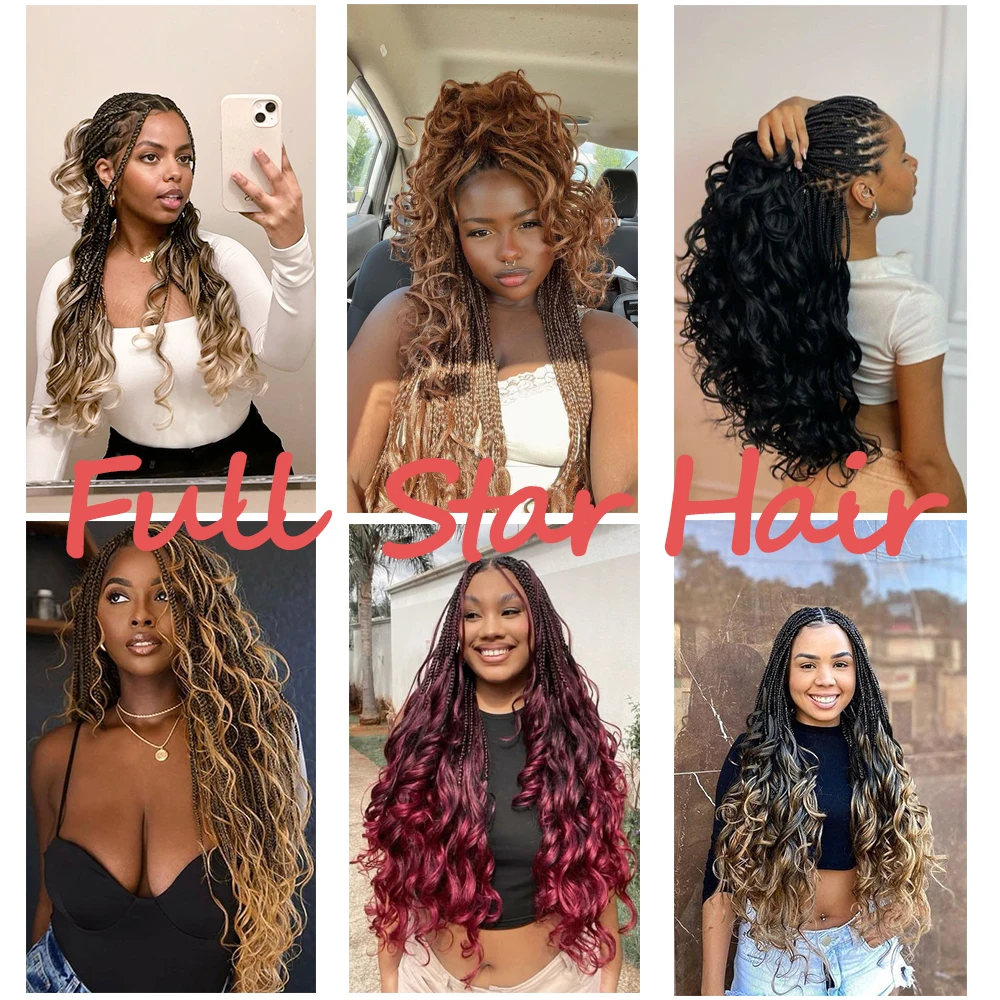 كامل ستار 24 "الفرنسية مجعد جدائل شعر صناعية ملحقات الكروشيه الضفائر أومبير براون السائبة الشعر حزم للنساء عيد الميلاد