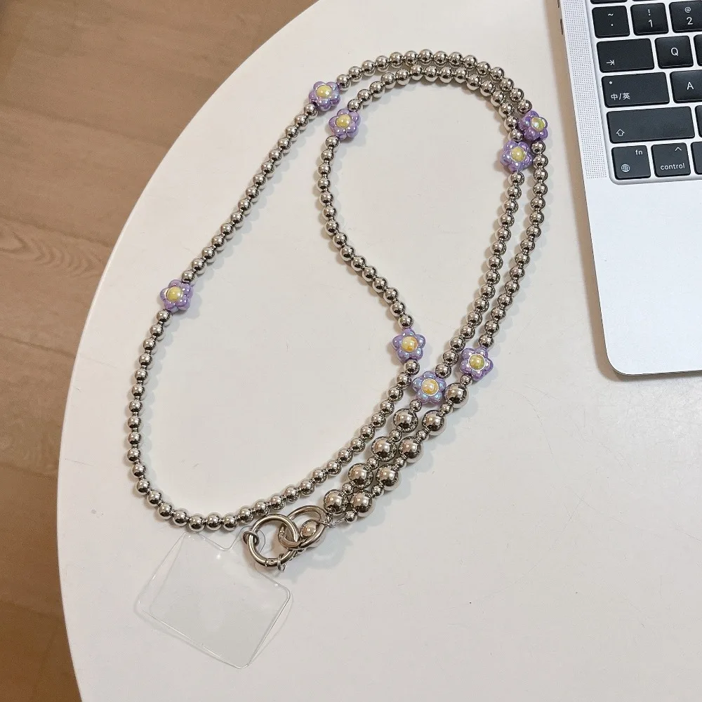 Flower Beads Crossbody Phone Strap Bag Chain Hanging Rope Mobile Phone Lanyard Cute Charm Phone Neck Straps Lanyard Patch