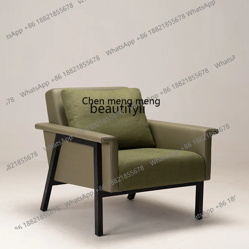 

Designer Model Green Leather Couch Nordic Simple Fabric Single Leisure Home Living Room Balcony Solid Wood Chair living room