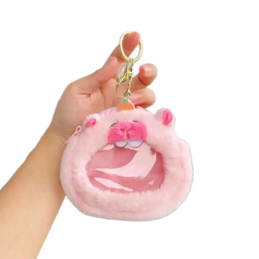 Portable Plush Capybara Zero Wallet Soft Pink Capybara Plush Purse Cartoon Creative Transparent Badge Bag Kids