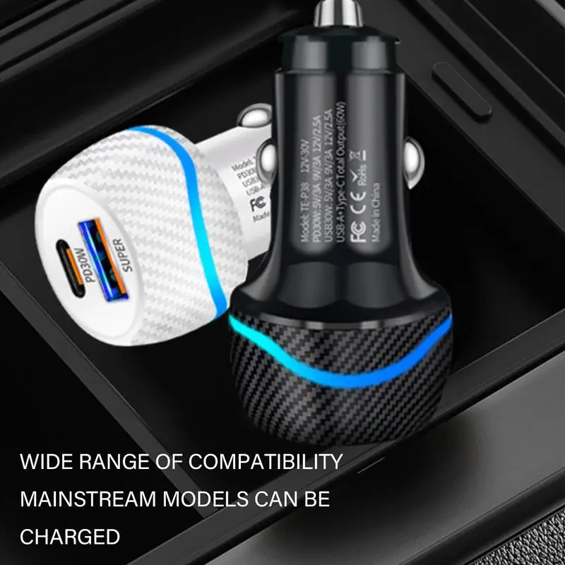 Супер быстрое автомобильное зарядное устройство с двумя портами, 60 Вт, быстрая зарядка, автомобильное зарядное устройство, автомобильное зарядное устройство, вилка для регистратора вождения