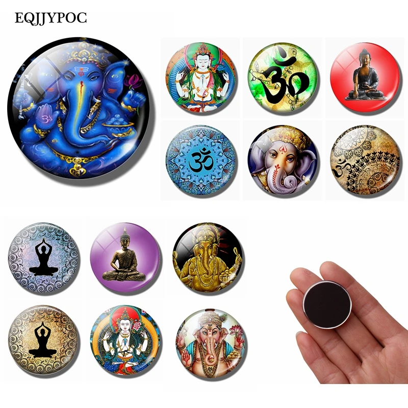 

Ganesha Fridge Magnet Souvenir Buddhism Sakyamuni Indian God Shiva Yoga Om 30 MM Glass Cabochon Magnetic Refrigerator Stickers