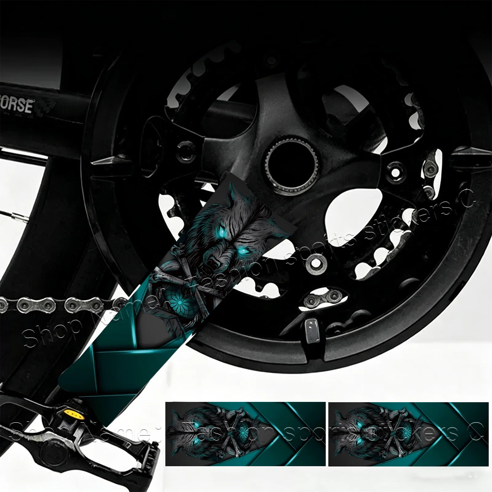 1Pair Teal Wolf Bike Crank Arm Stickers, Waterproof Decals for MTB Crankset