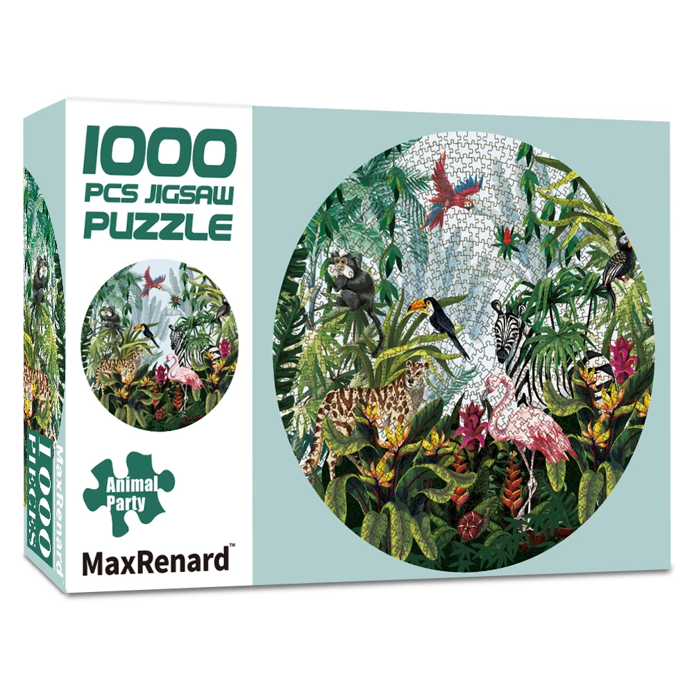 MaxRenard Jigsaw Puzzle 1000 Pieces for Adult Round Puzzle Toy Animal Party Environmentally Friendly Paper Christmas Gift Toy