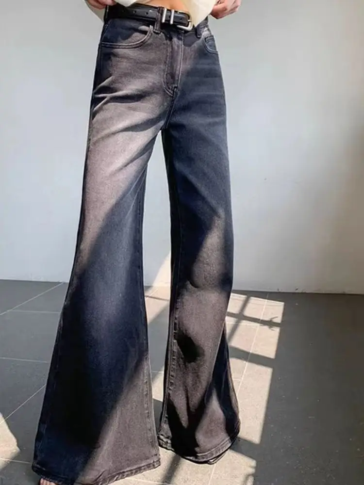 

Женские утягивающие джинсы-клеш в стиле ретро, черные, серые, ранняя осень, модные длинные брюки с высокой талией, эластичные джинсовые брюки