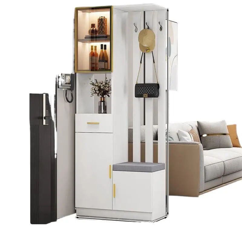 

Легкий роскошный шкаф на крыльце из цельного дерева, перегородка для хранения вещей, вход до двери у стены, шкафчик на смену