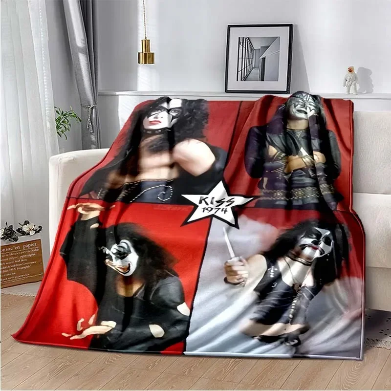 Kiss Band Logo Flannel Blanket Bed Cartoon Throw Soft Cartoon Printed Bedspread Sofa Picnic Blanket