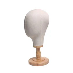 22'' Canvas Mannequin Wig Manikin Hats Caps Display Canvas Cork Block Mannequin Head Model + Detachable Wood Stand