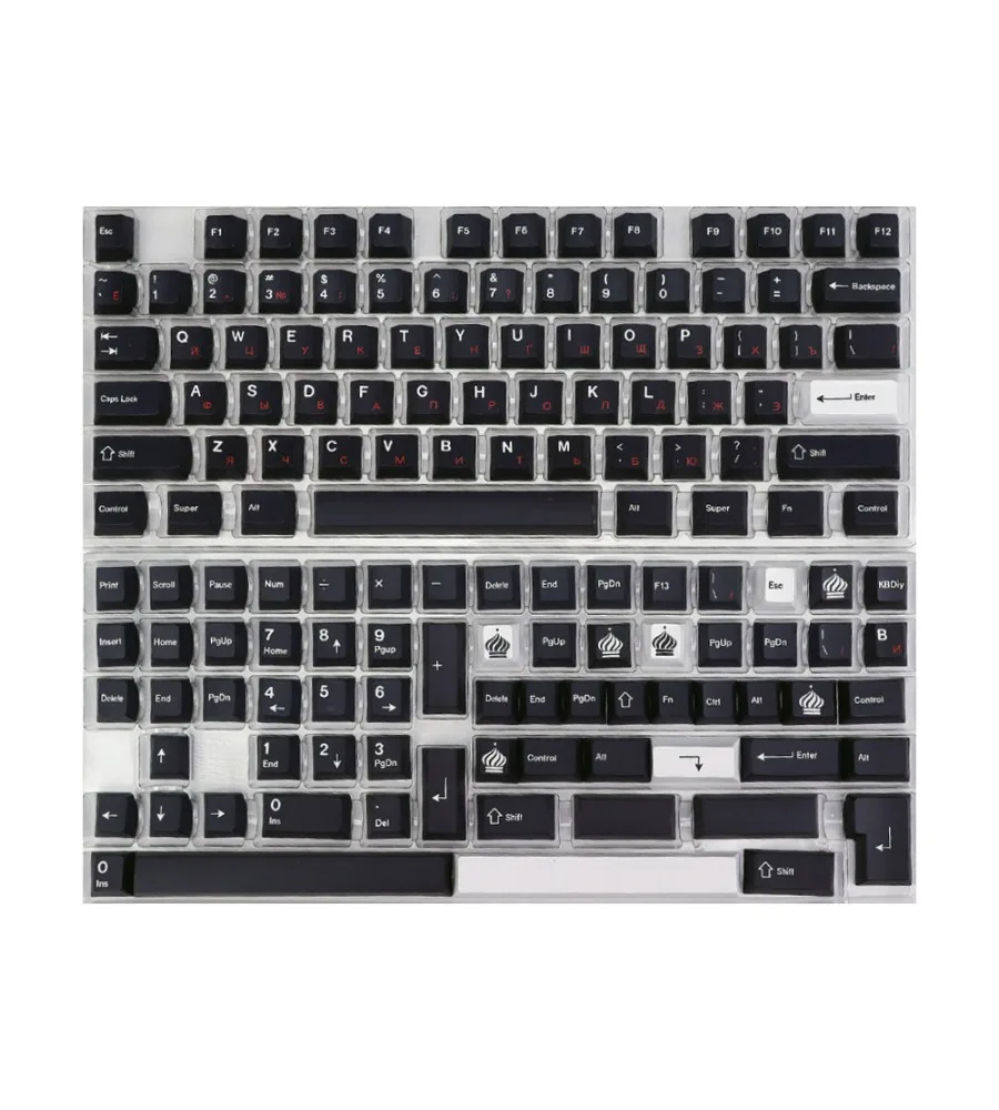 

Original sublimation mechanical keyboard with black and white red theme keycaps Russian layout PBT five-sided layout