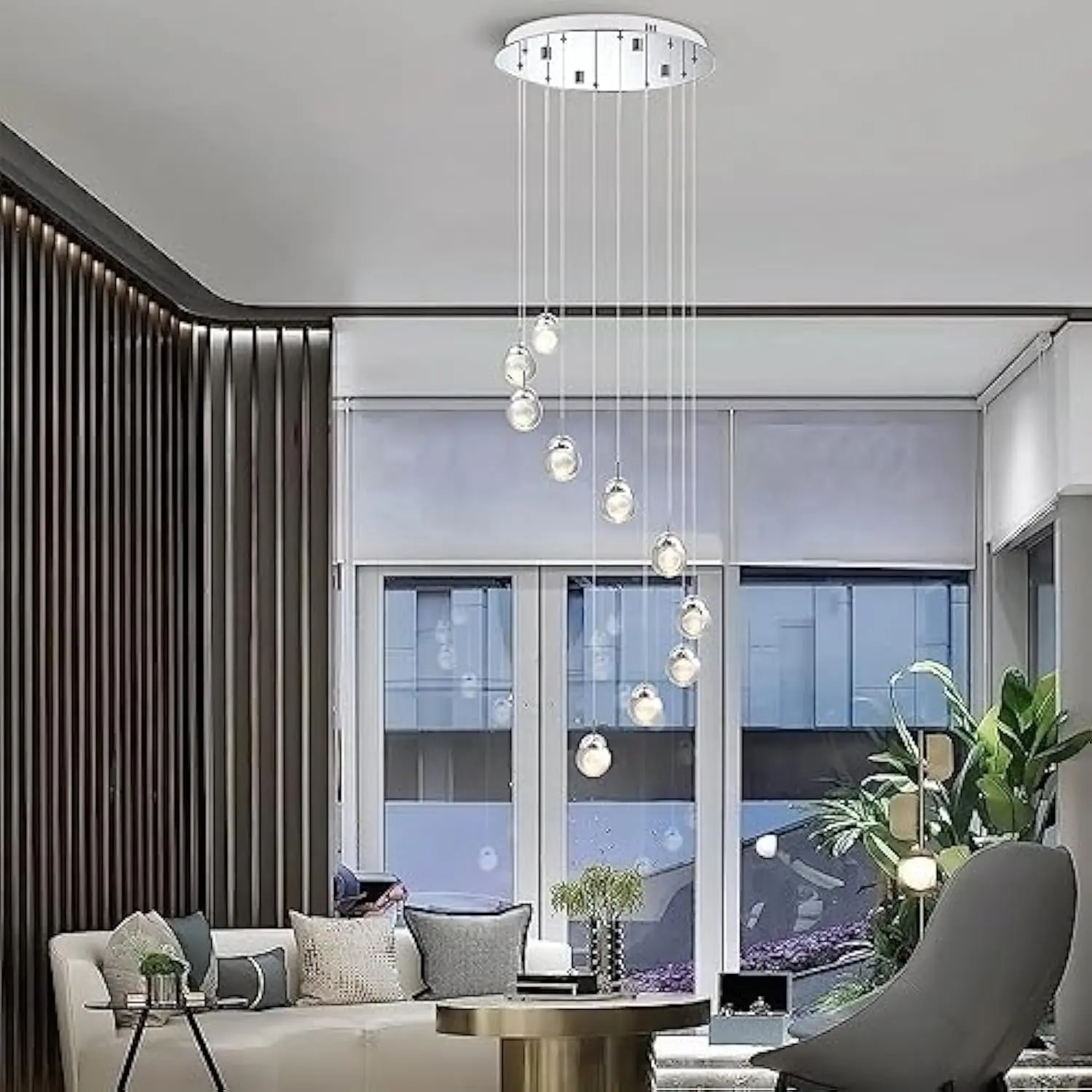 

Crystal Chandelier, 10 Lights Modern Led Spiral Pendant Hanging Light Fixtures, Dimmable High Ceiling Staircase Chandeliers for