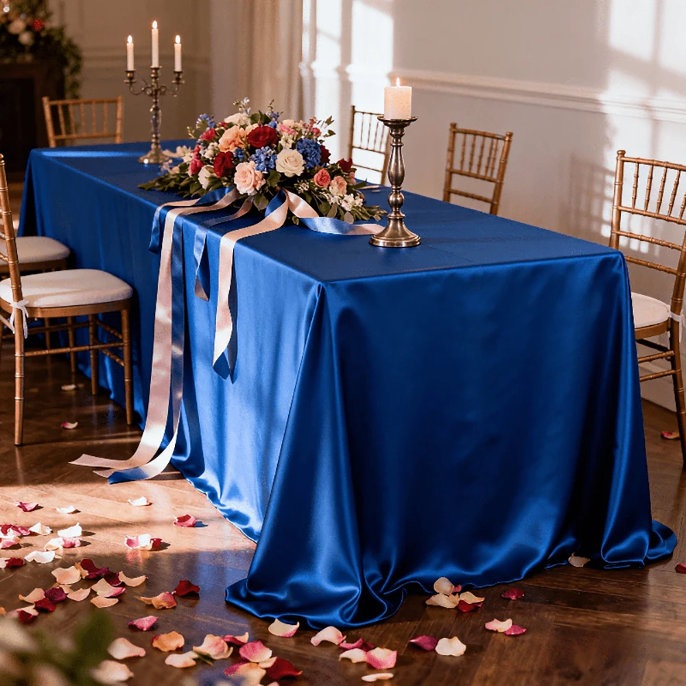 Satin-Tischdecke Rechteckig Seidig Glatter Stoff Hochzeitstisch-Dekorationen für Geburtstagsfeier Brautparty Babyparty Hintergrund-Drapierungen – Detail 9