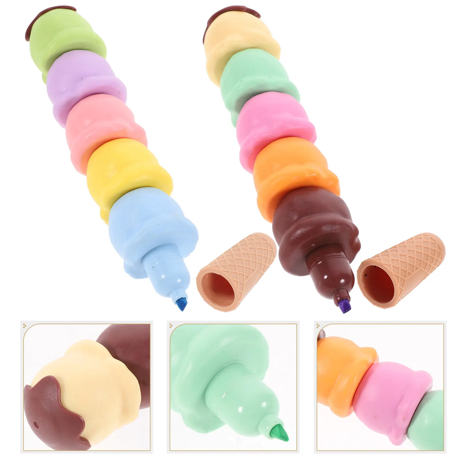 

Ice Cream Shaped Highlighters 2 Sets Student Graffiti Pens Scrapbook Marker School Supply Portable Daily Accessories Multi