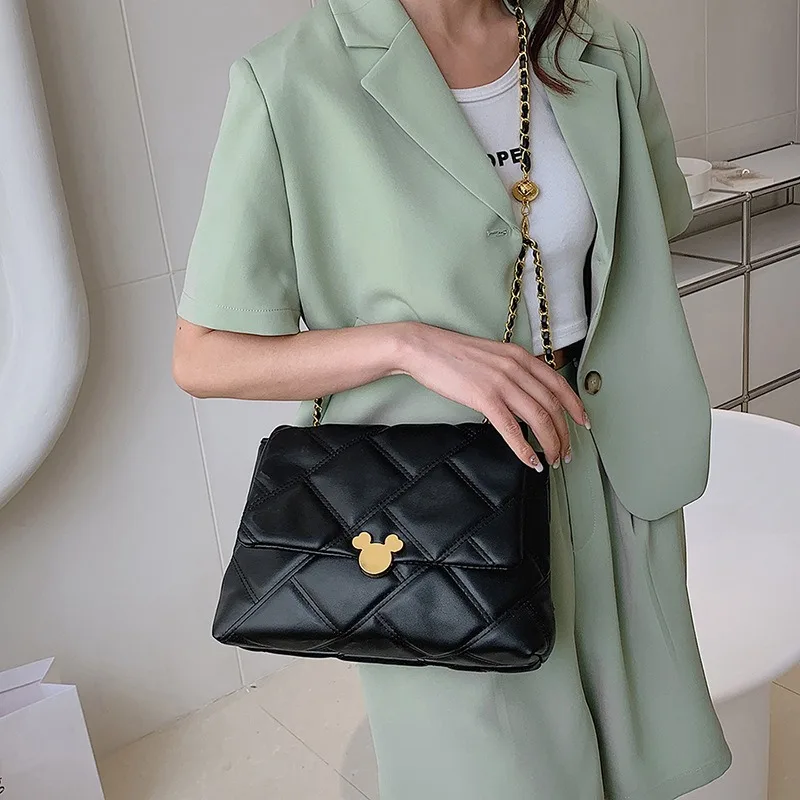 Disney Mickey Mouse Shoulder Bag Large Capacity Underarm Purse Women Fashion PU Leather Handbag for College Girls Daily Use