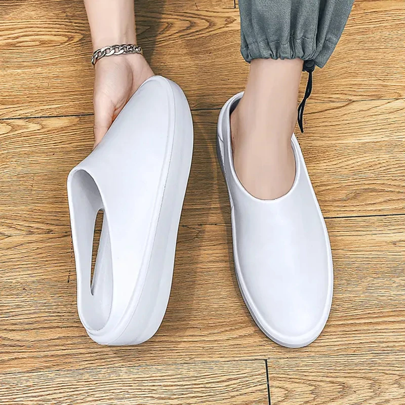 Summer Men Slippers New Half Slippers Men's Trend Cool Slippers Baotou Hollow Breathable Casual White Shoes Men Shoes Tenis