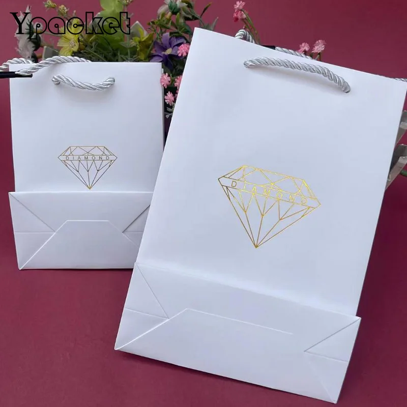 

Thick Up Fashion The New White Diamond Jewelry Paper Bag Wedding Birthday Decoration Event Party Supplies Gift Handle Bag 30Pcs