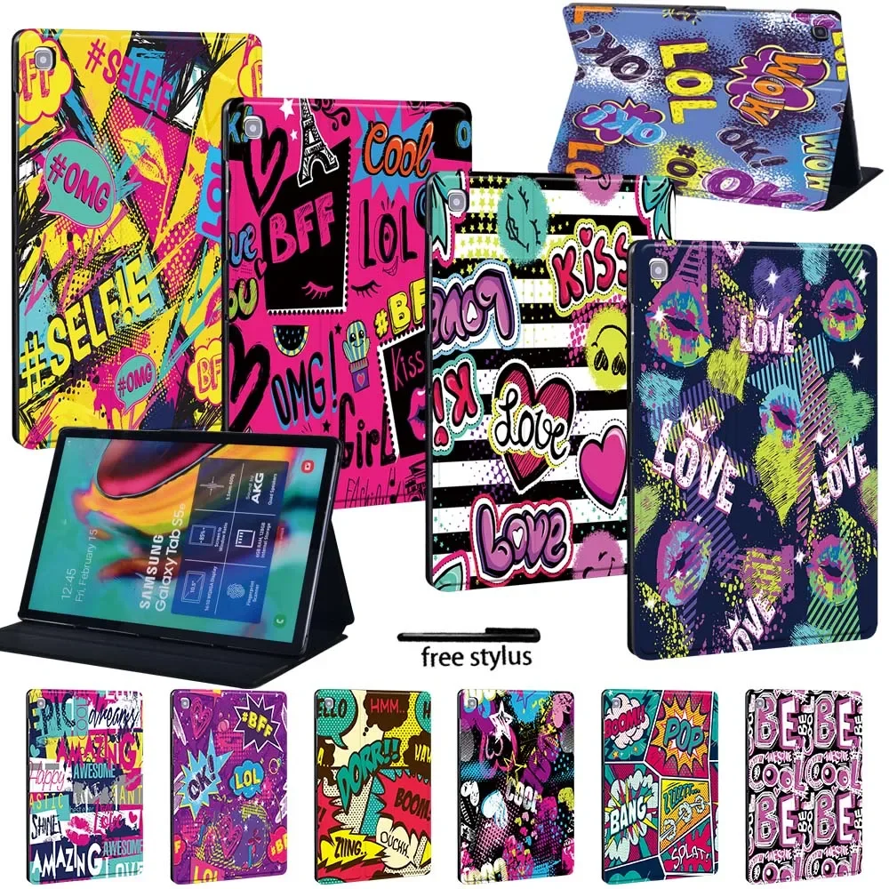 New Graffiti PU Leather Tablet Case for Samsung Galaxy Tab A A6 7.0 10.1 Inch/A 9.7 10.1 10.5 Inch/E 9.6 Inch/Tab S5e 10.5 Inch