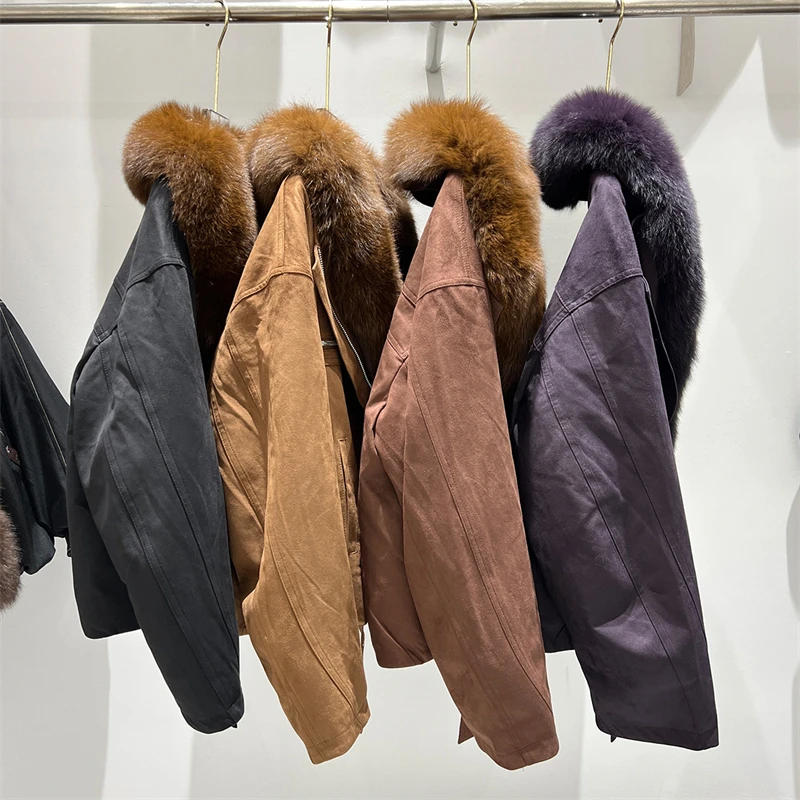 High-quality winter new style, genuine fox fur down jacket, 2026 women's short style, thickened and warm, white duck down parka.