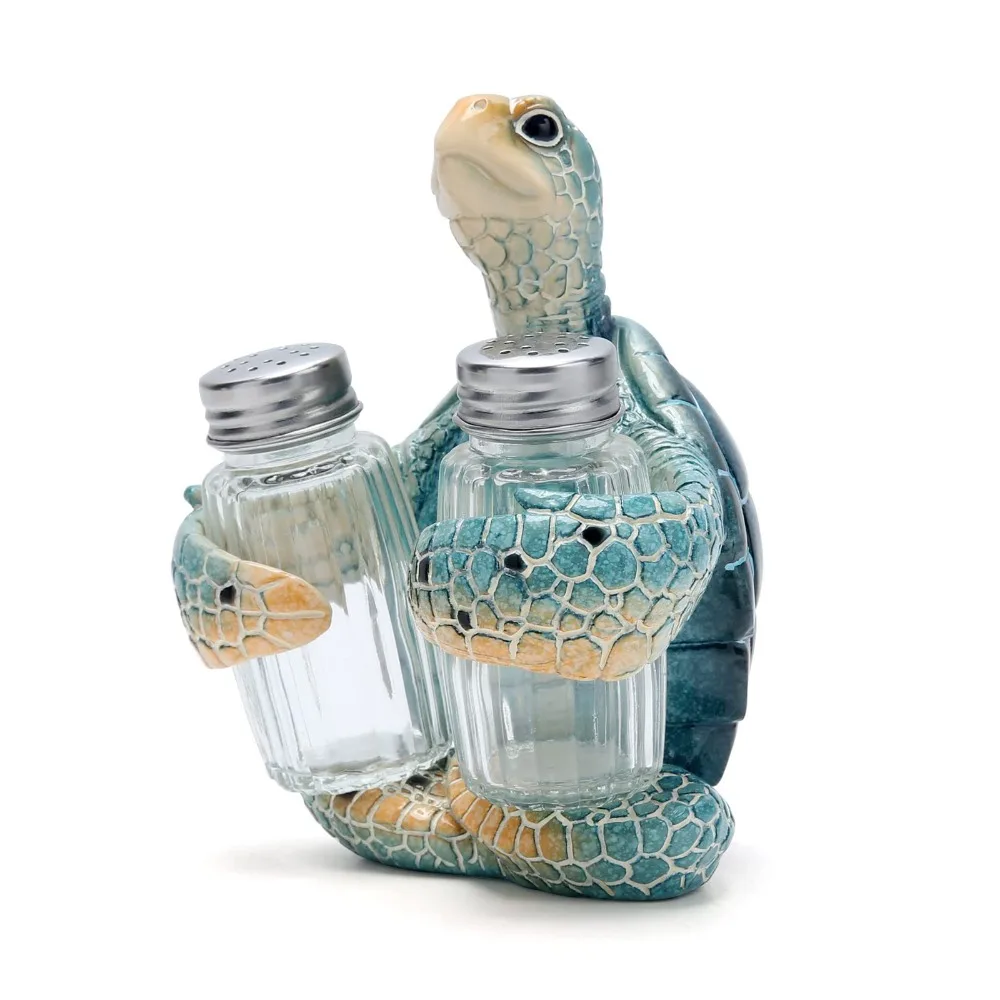 Resin Handicraft Ornament Turtle Conditioning Pepper Bottle Set Beach Bar, Tabletop Decor Coastal Crab Salt Pepper Shaker Set