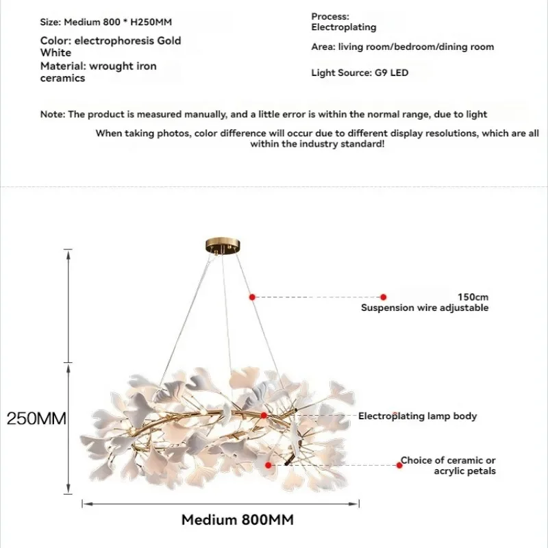 

Ginkgo Leaf Hanging Chandeliers For Dining Living Room Kitchen Table Bedroom Modern Porcelain Leaves Ceiling Chandelier Lights