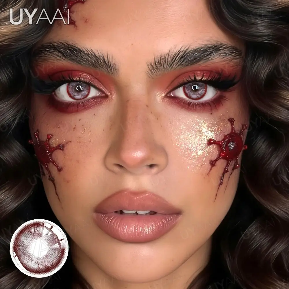 UYAAI 1 Paar Cosplay-Kontaktlinsen in roter Farbe, Halloween-Linsen für gruselige große Augen, verrückte rote Augen-Make-up-Linsen für Cosplay-Partys – Detail 10