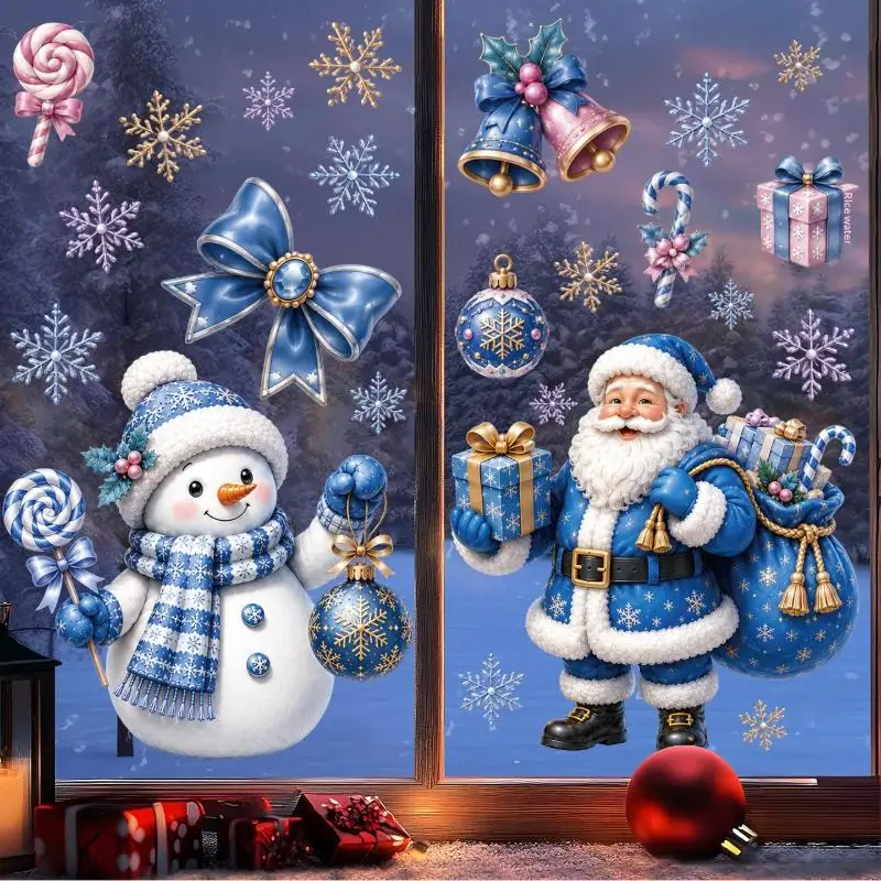 Removable Christmas PVC Static Sticker Santa Elk Window Stickers Beautify Snowflake Wall Decals New Year Party Glass Dress Up