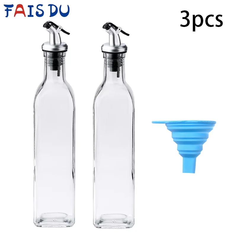 FAIS DU botella de aceite de vidrio dispensador de aceite de oliva para cocina con silicona Funne cocina condimento salsa vinagre botella herramienta de cocina