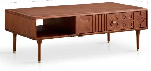 

XX39Retro style living room household solid wood tea table French creative carved small tea table TV cabinet combination