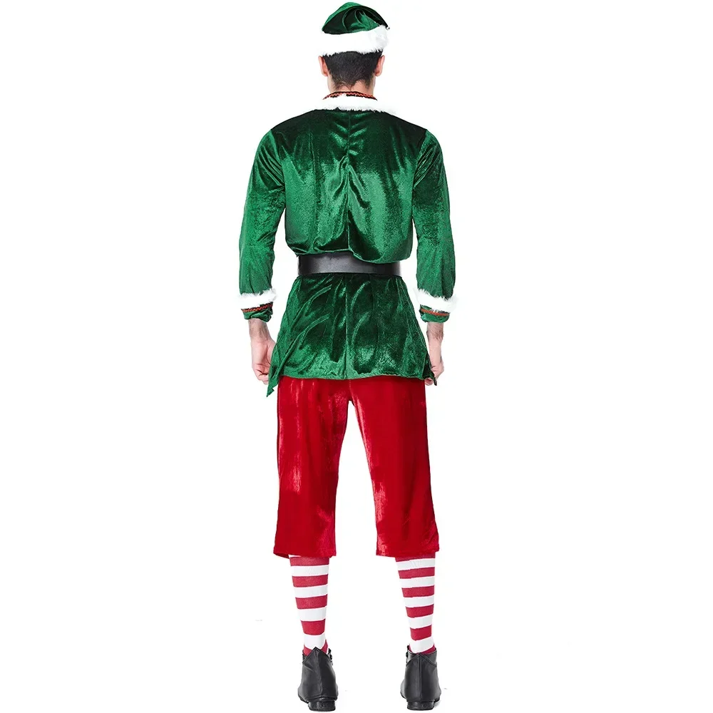 Costume de cosplay de Noël pour hommes, elfe vert, père Noël, nouvel an, carnaval, fête de Noël, paupières trempé