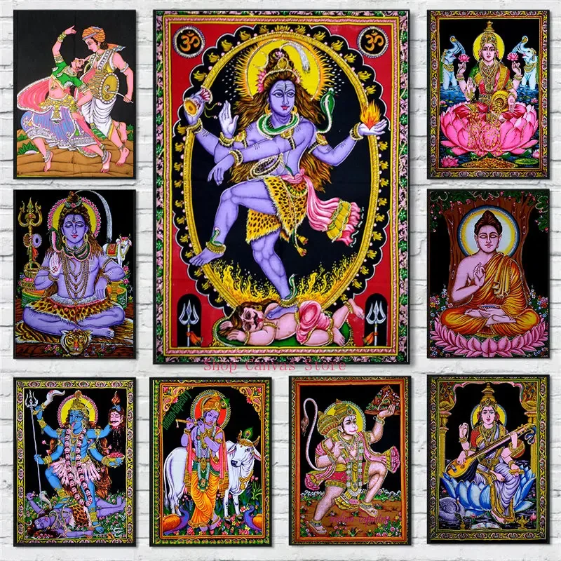 Shiva Parvati Vishnu-pintura en lienzo, arte religioso indio impreso, arte de pared HD para decoración del hogar y la sala de estar