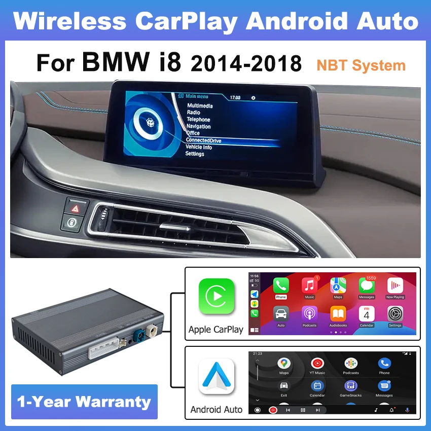 

Wireless CarPlay Android Auto Interface for BMW i8 Coupe Roadster 2014-2018, Plug and Play with Mirror Link AirPlay Carplay Box