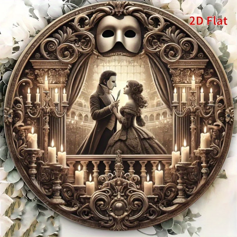 1pc 2D Panel Metal Aluminum Sign, Featuring Phantom Opera Wall Art, Size 8X 8Inch, with Intricate Relief Design Including Masks