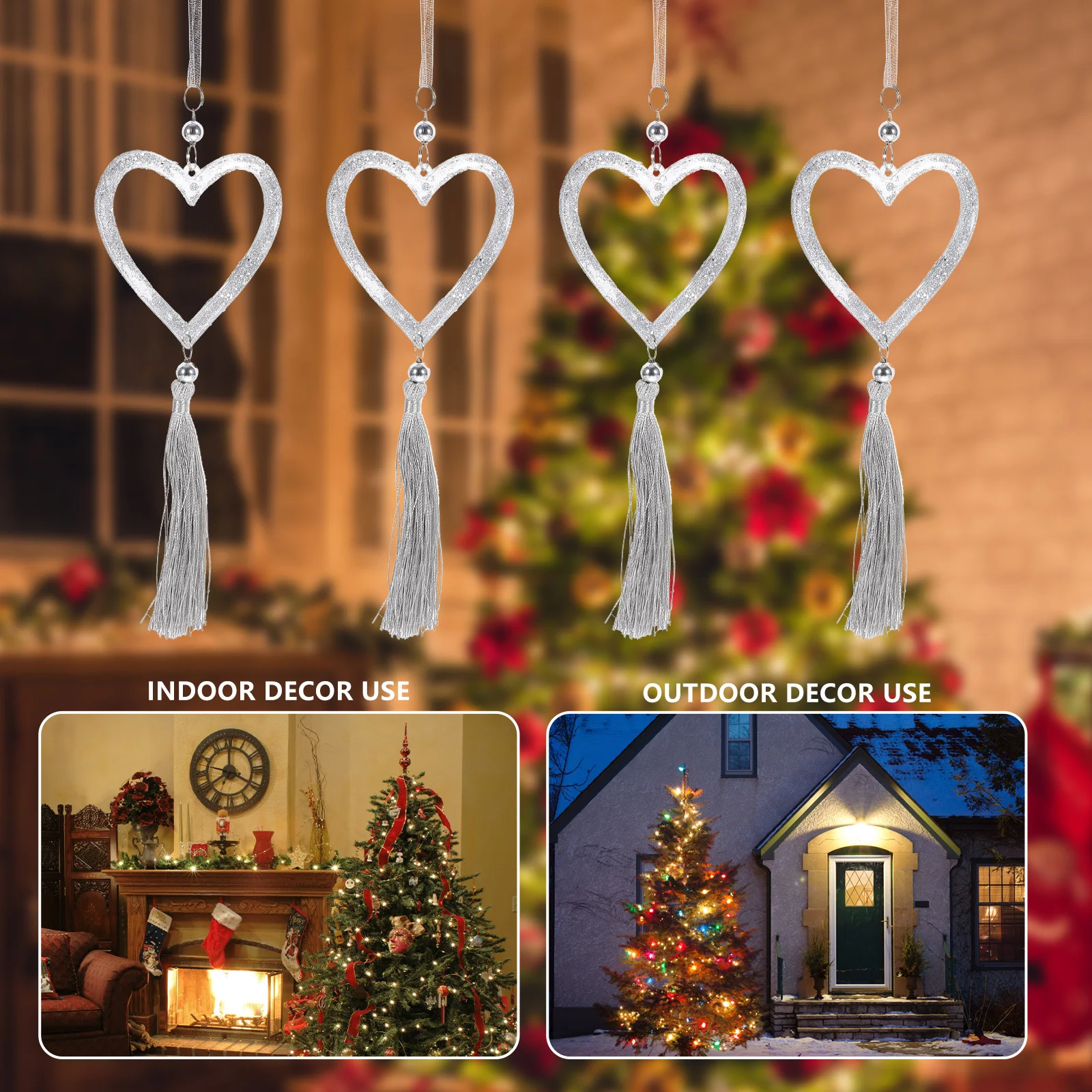 

Christmas Tree Hanging Ornament Acrylic Heart Shape Pendant Elegant Tassel Xmas Party Decoration Christmas Hanging Heart