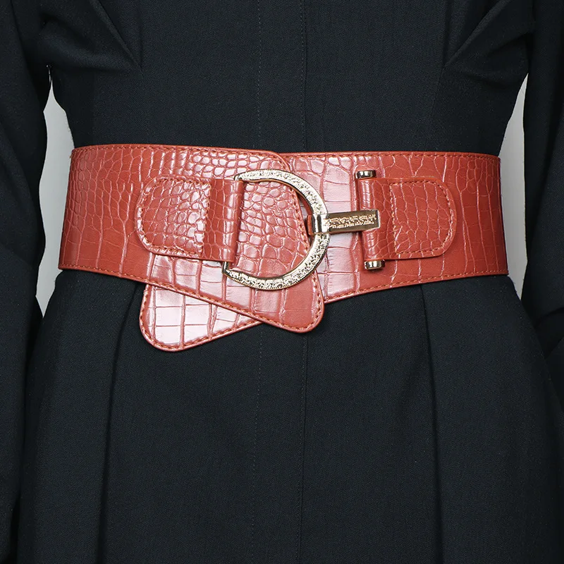 

Новый женский эластичный пояс, модный эластичный корсет из искусственной кожи, женское пальто с поясом, платье с поясом, широкий пояс с украшением