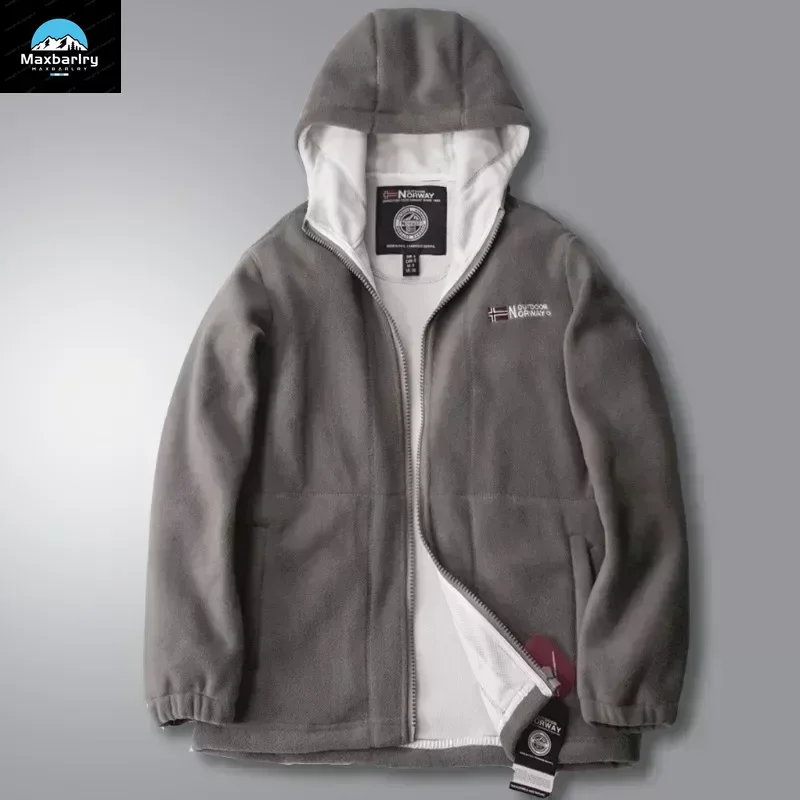 Autumn Winter Men's Fleece Jacket Casual Hooded Pockets Zipper Warm Polar Jackets Cold-Proof Thickened Overcoat Plus Size Coats