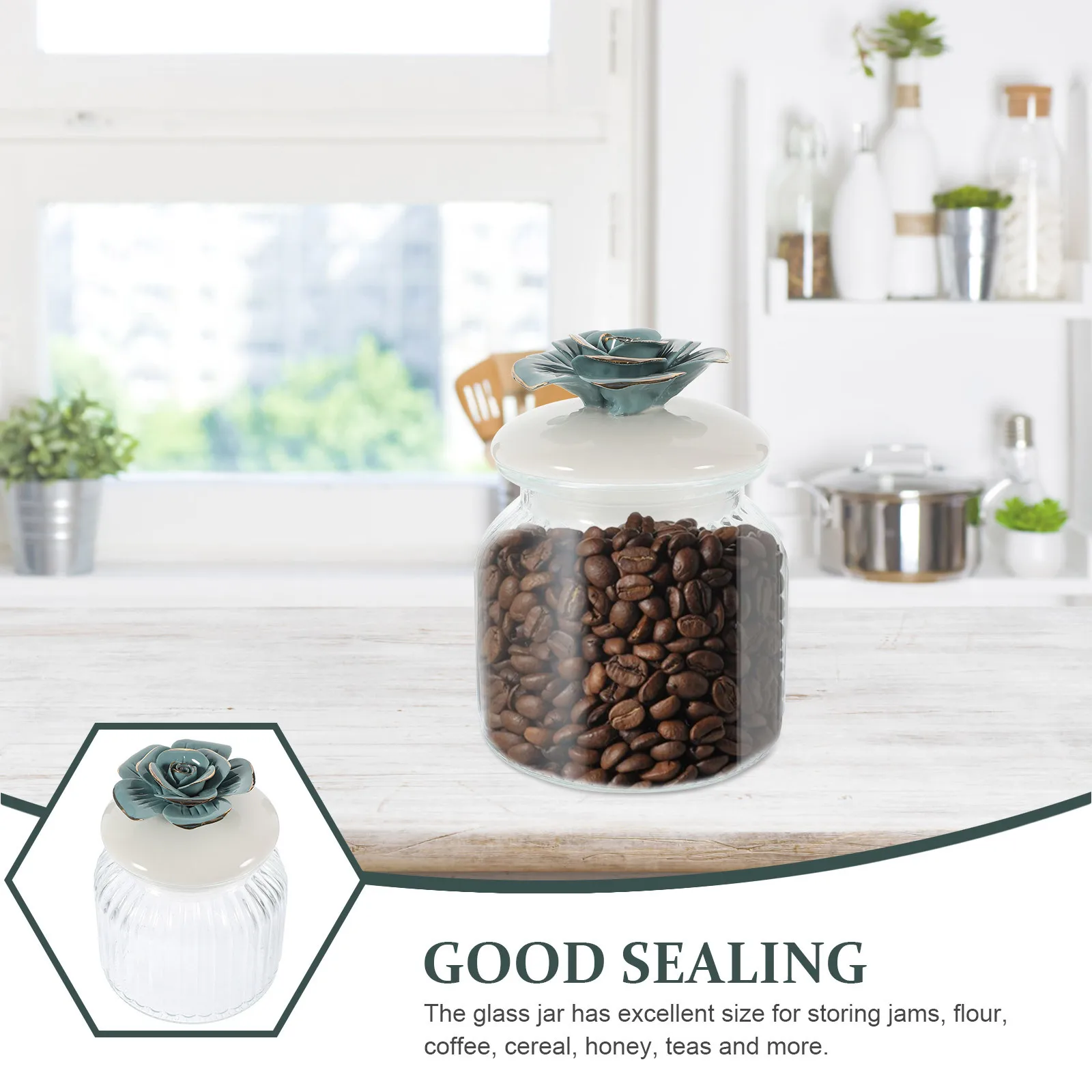 

Glass Food Storage Jar Gilded Porcelain Flower Ceramic Lid Airtight Container for Tea Coffee Grains Pantry Glass Tea Jar