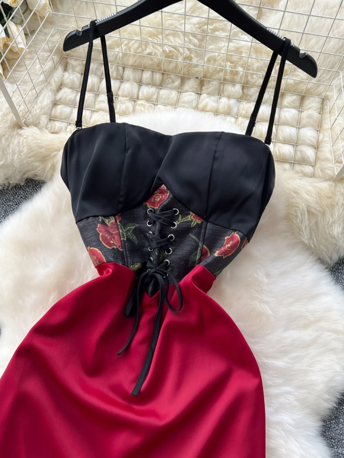 Ele Avondjurk Dames Court Sle Retro Tie Taille Strapl Midi Lengte Zijde Dr Koreaanse Sle A-lijn Rok