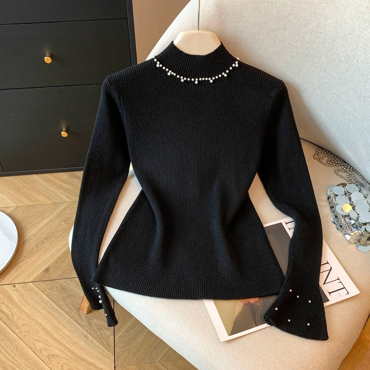 ملابس داخلية نسائية من Ele بقصة ضيقة وقاعدة محبوكة irt Winter Bell Sve ملابس داخلية عالية الجودة مطرزة بالخرز عالي الجودة...