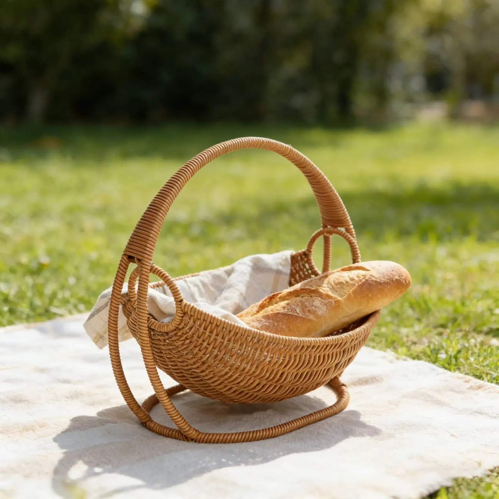 Cradle Design Bread Basket Handwoven Wicker Basket Wicker Fruit Bowl Decorative Hand Woven Tray Multi-Use for Kitchen Counter