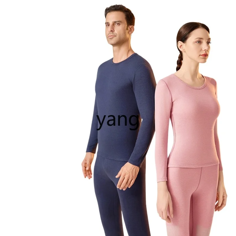 

LMM thickened round neck women's long johns with fleece winter skin-friendly large size collar thermal underwear set