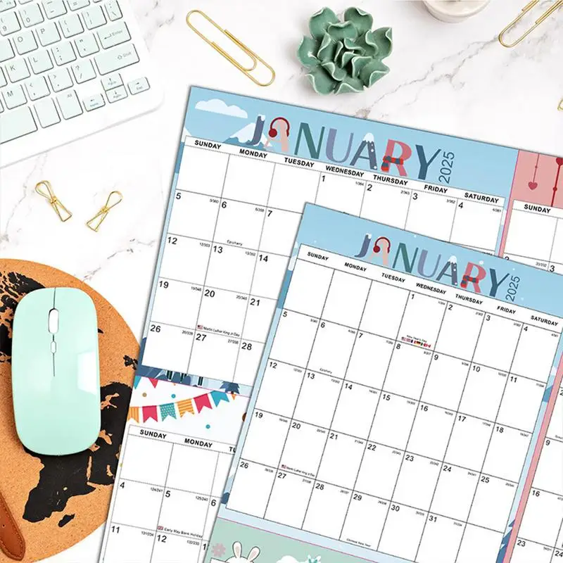 12 Months Yearly Calendar January 2025-December 2025 Monthly Calendar 2-Sided Erasable Calendar For Holidays To-do List ＆