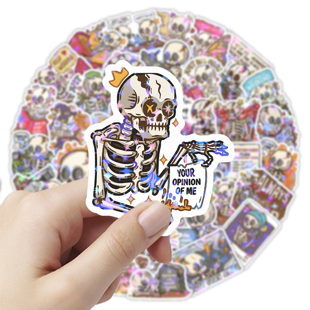 10/30/50 Stück Kawaii Laser-Style Skelett-Aufkleber Ästhetische DIY Scrapbooking Handwerksbedarf Wasserfeste Lustige Totenkopf-Sticker