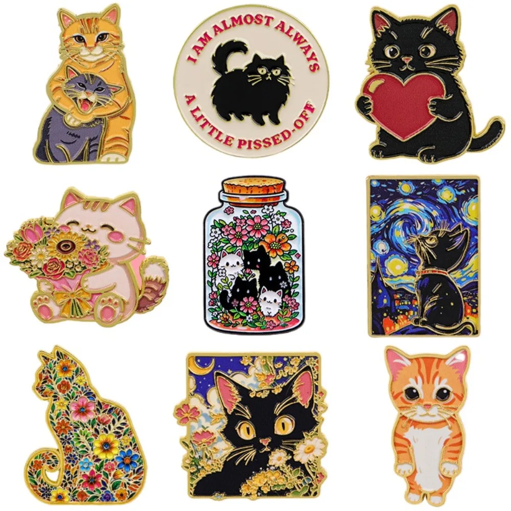 Cute Cat Enamel Pin Funny Kitten Brooch Lapel Pins Backpack Badge DIY Clothing Decor Accessory Metal Jewelry Gift for Cat Lovers