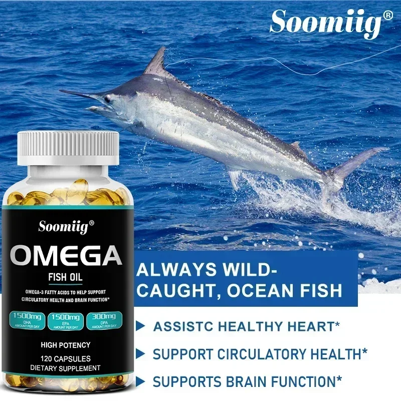 Soomiig Omega 3 Fish Oil Capsules Triple Strength for Brain, Heart, Circulatory System EPA & DHA 120 Capsules