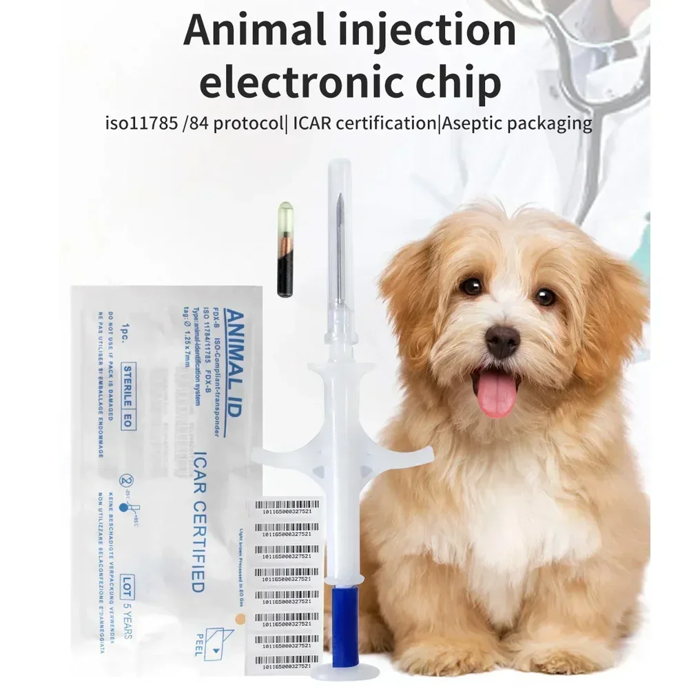 100Pack Animal EM4305 Microchip International Standard 134.2KHz FDX-B Pet Identification Chip Syringe Dog Microchip lecteur rfid