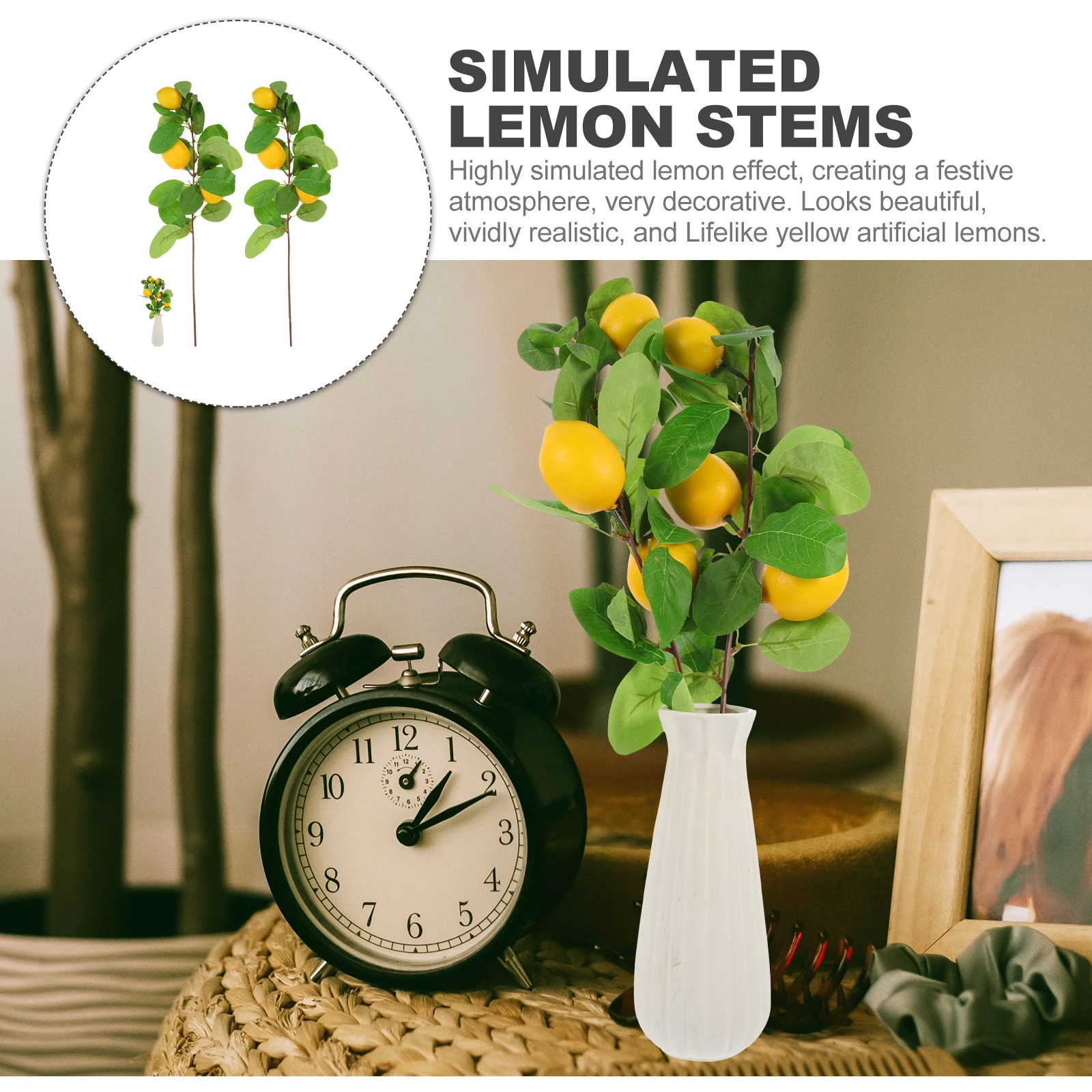 

2pcs Artificial Lemon Branches Faux Sprigs Leaves for Vase Decor Home Flower Arrangement Bright Simulation Lifelike Yellow